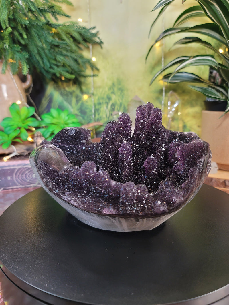 COLLECTORS PIECE Grape Jelly Amethyst Stalactite w/Calcite Geode Bowl