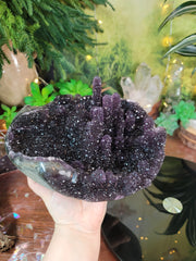 COLLECTORS PIECE Grape Jelly Amethyst Stalactite w/Calcite Geode Bowl