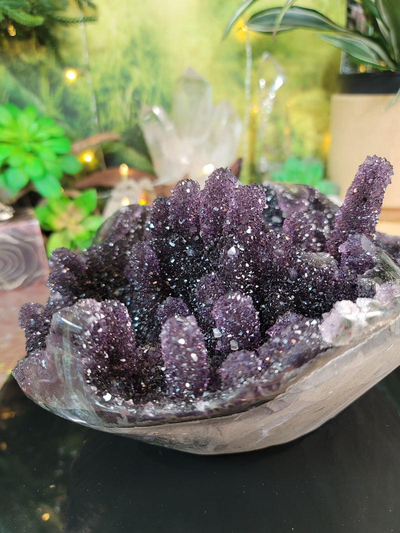 COLLECTORS PIECE Grape Jelly Amethyst Stalactite w/Calcite Geode Bowl