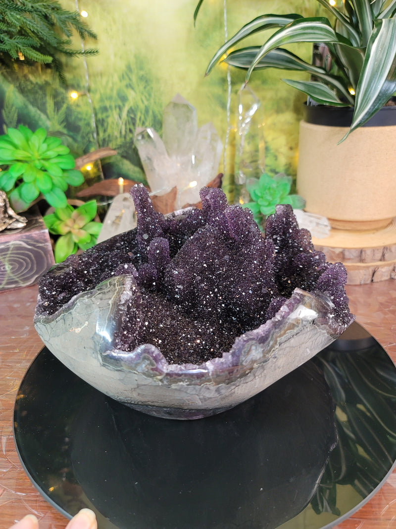 COLLECTORS PIECE Grape Jelly Amethyst Stalactite w/Calcite Geode Bowl