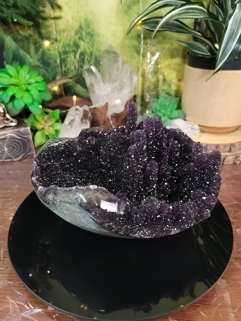 COLLECTORS PIECE Grape Jelly Amethyst Stalactite w/Calcite Geode Bowl