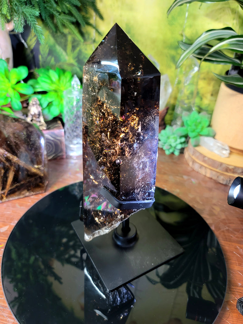 9.5" Tall Smoky Quartz Tower on Display Stand