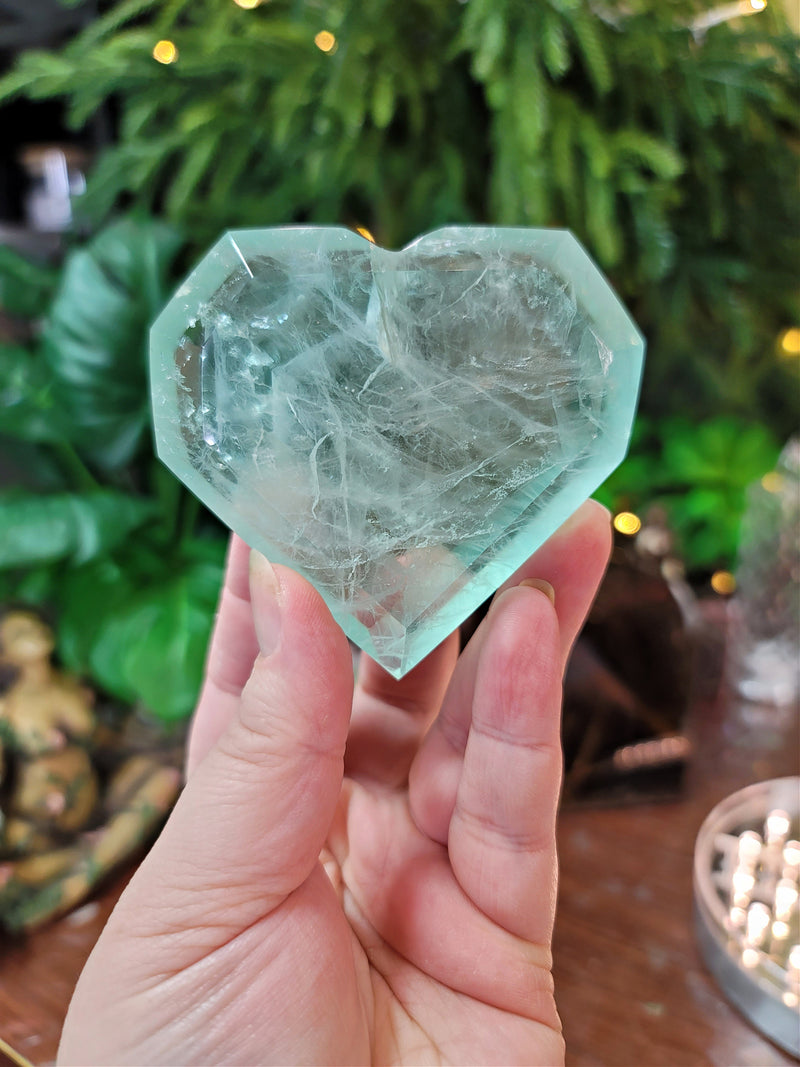 Gemmy Green Fluorite Faceted Heart