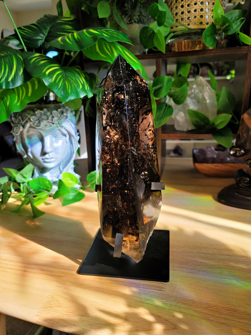 9.5" Tall Smoky Quartz Tower on Display Stand