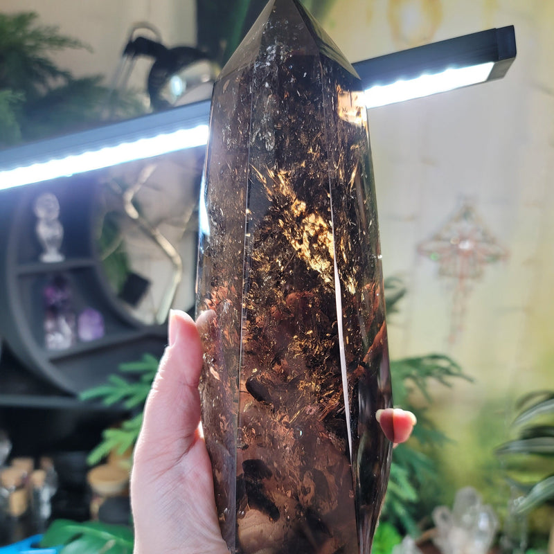 9.5" Tall Smoky Quartz Tower on Display Stand