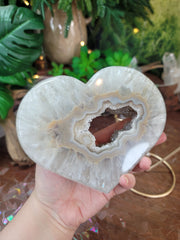 Quartz, Agate & Druzy Geode Heart on Custom Stand