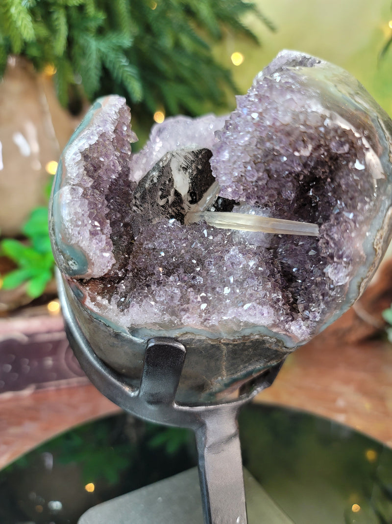 Two-Tone Lavender & Pink Amethyst w/Sparkly Hematite & Calcite