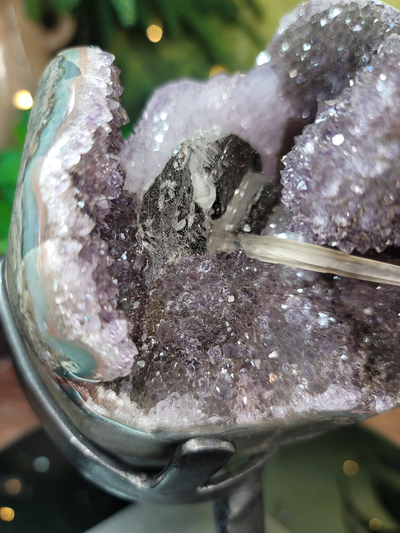 Two-Tone Lavender & Pink Amethyst w/Sparkly Hematite & Calcite