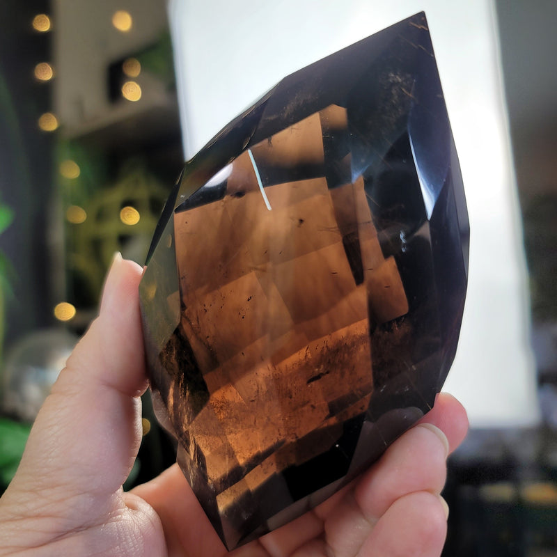 Faceted Dark Smoky Quartz with Gold Rutile