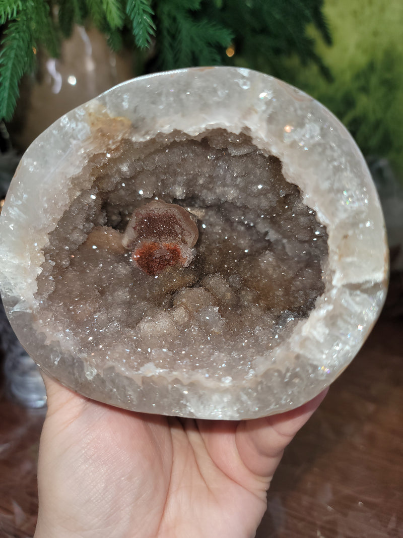 Beige Druzy Geode Cave with Hematite & Goethite Sparkle