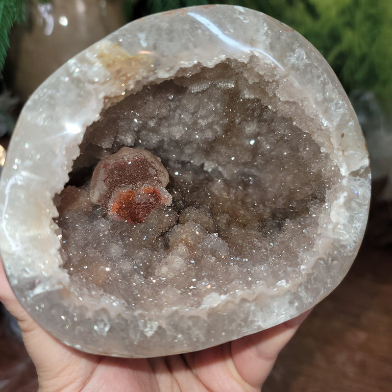 Beige Druzy Geode Cave with Hematite & Goethite Sparkle