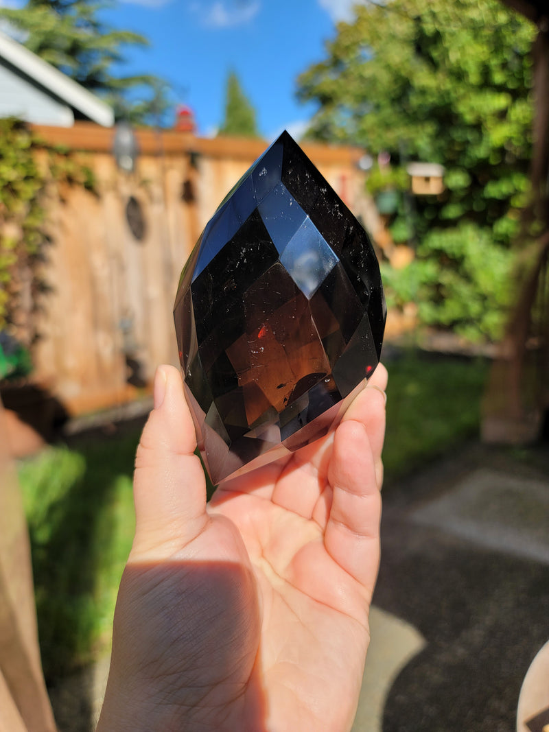 Faceted Dark Smoky Quartz with Gold Rutile