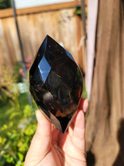 Faceted Dark Smoky Quartz with Gold Rutile