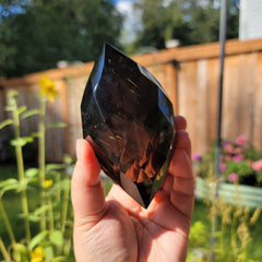 Faceted Dark Smoky Quartz with Gold Rutile