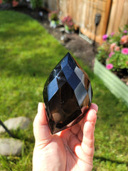 Faceted Dark Smoky Quartz with Gold Rutile