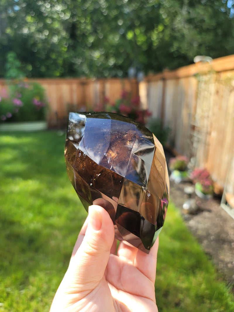 Faceted Dark Smoky Quartz with Rainbows