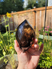 Faceted Dark Smoky Quartz with Rainbows