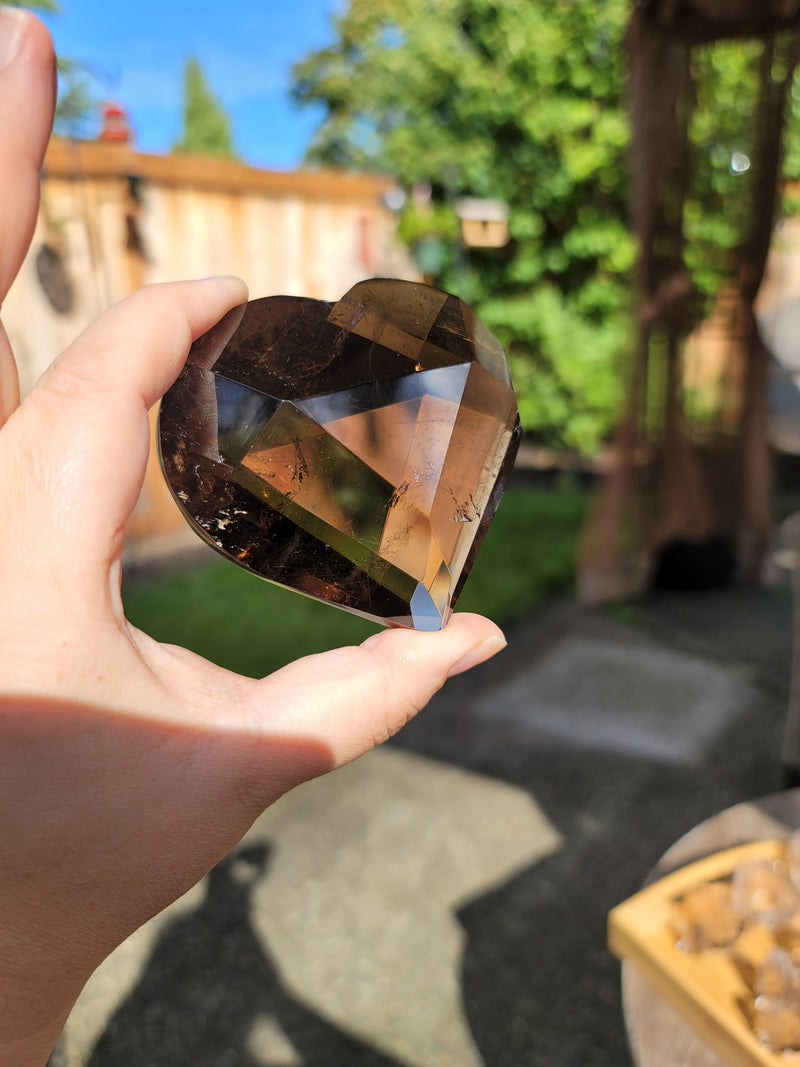 Dark Smoky Quartz Faceted Heart