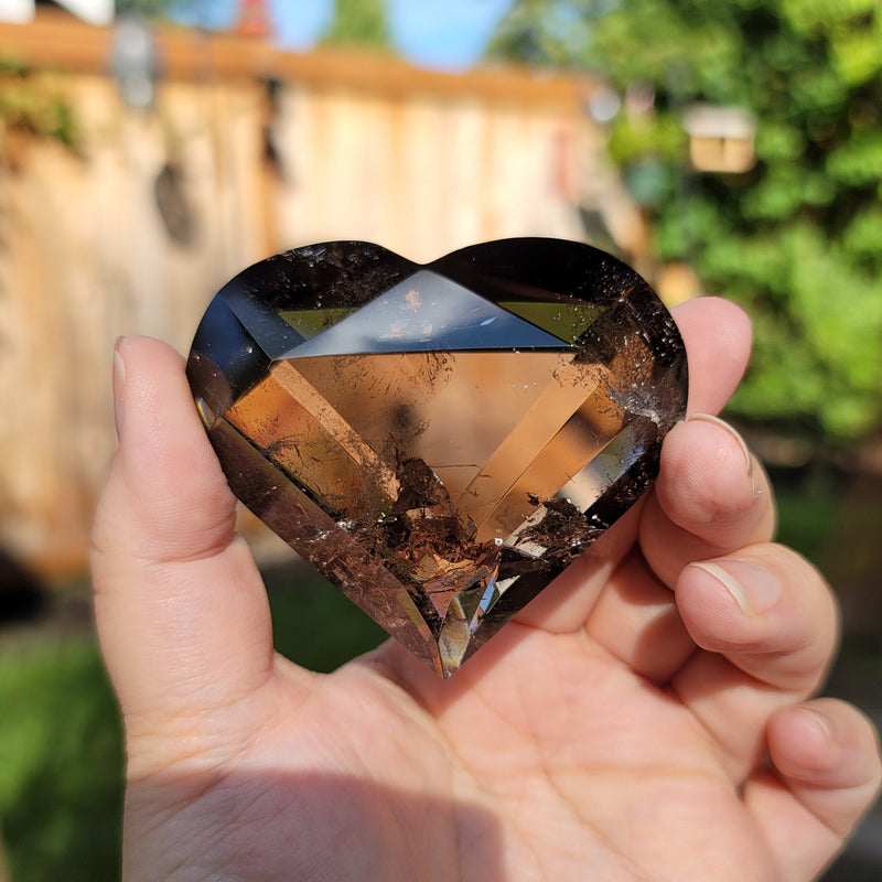 Dark Smoky Quartz Faceted Heart