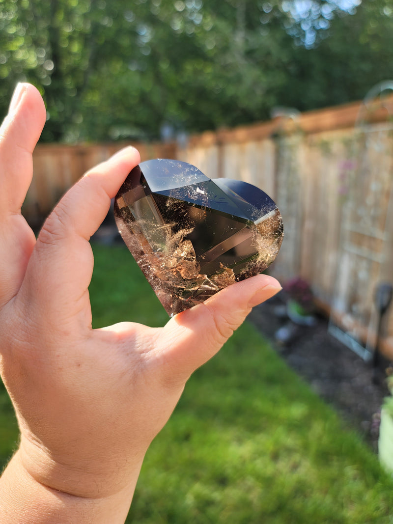 Dark Smoky Quartz Faceted Heart