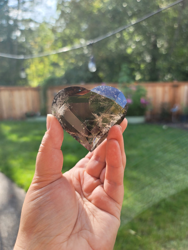 Dark Smoky Quartz Faceted Heart