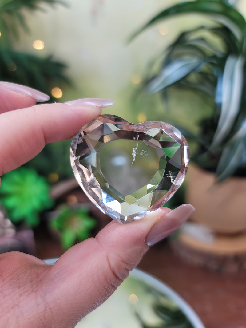 High Grade Clear Quartz Faceted Heart