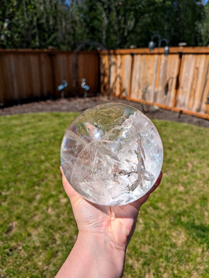 Beautiful XL Lemurian Quartz Crystal Ball with Rainbows