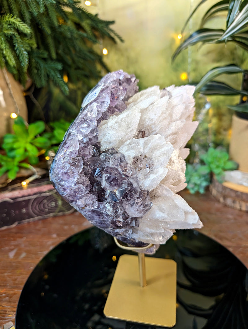 RARE White Druzy Dragon Scale Calcite Over Amethyst