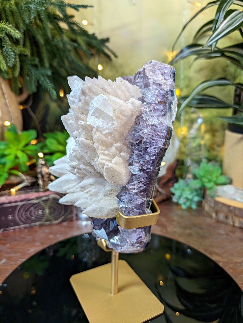 RARE White Druzy Dragon Scale Calcite Over Amethyst