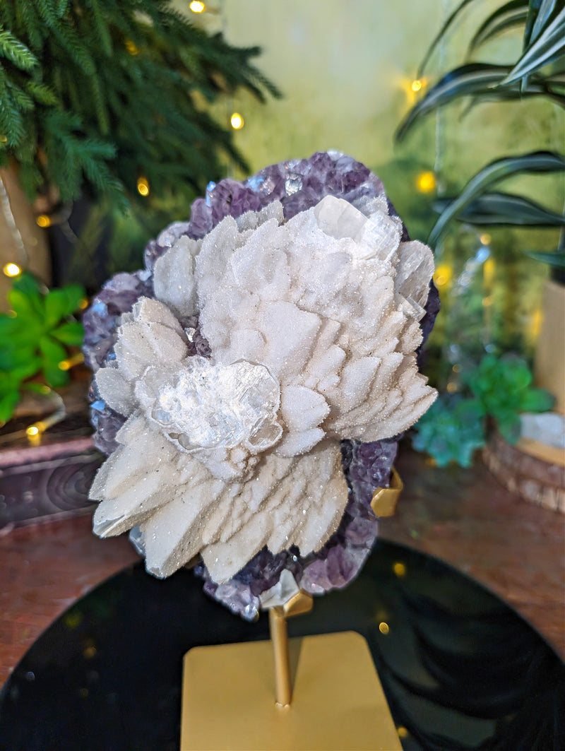 RARE White Druzy Dragon Scale Calcite Over Amethyst