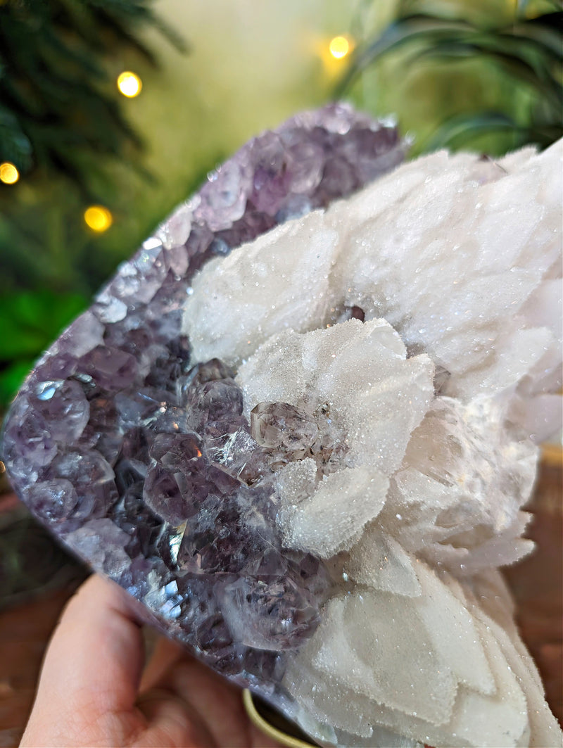 RARE White Druzy Dragon Scale Calcite Over Amethyst