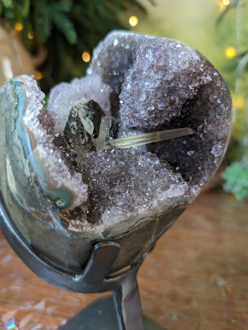 Two-Tone Lavender & Pink Amethyst w/Sparkly Hematite & Calcite