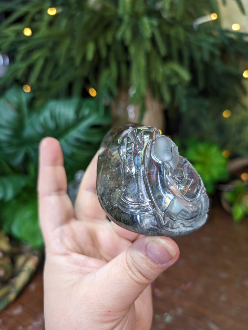 Black Rutilated Quartz Laughing Buddha