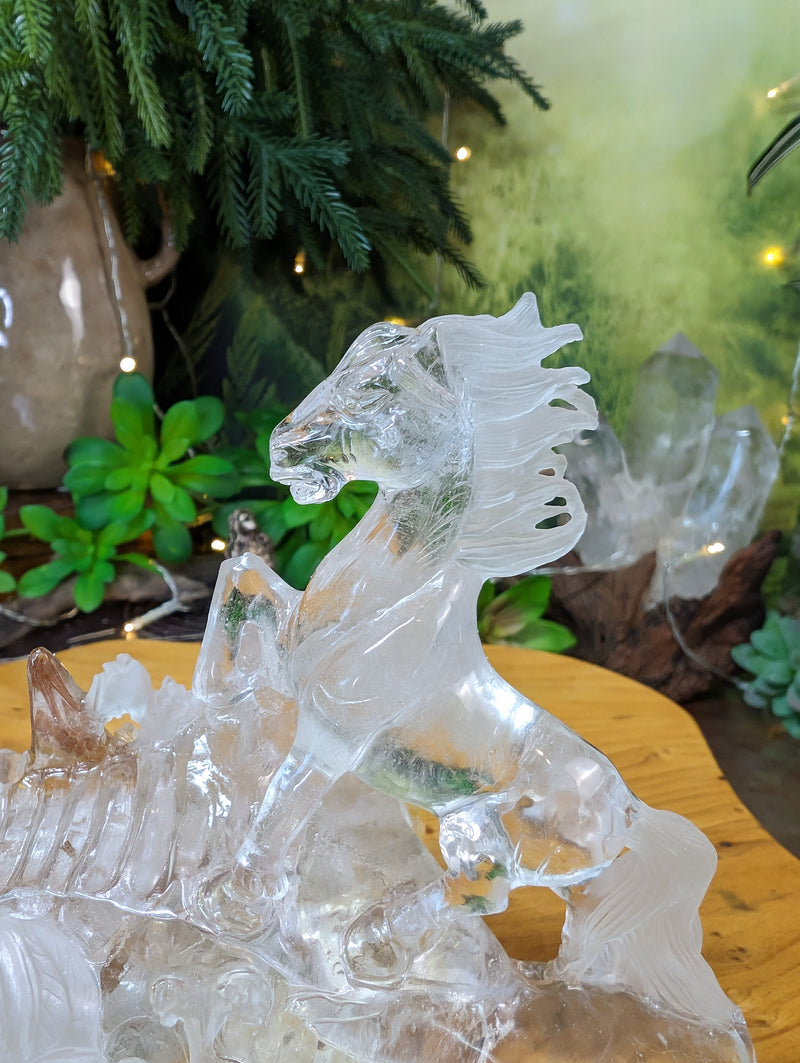 Beautiful Quartz Horse Carving with Rutile