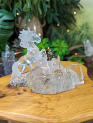 Beautiful Quartz Horse Carving with Rutile