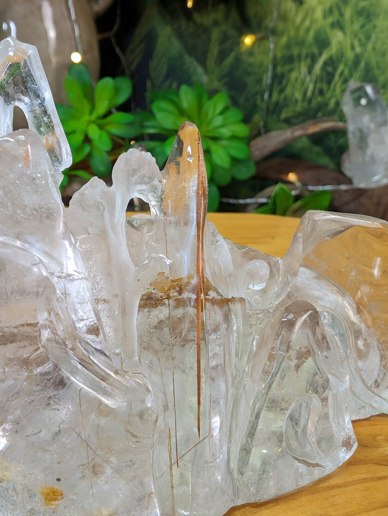 Beautiful Quartz Horse Carving with Rutile