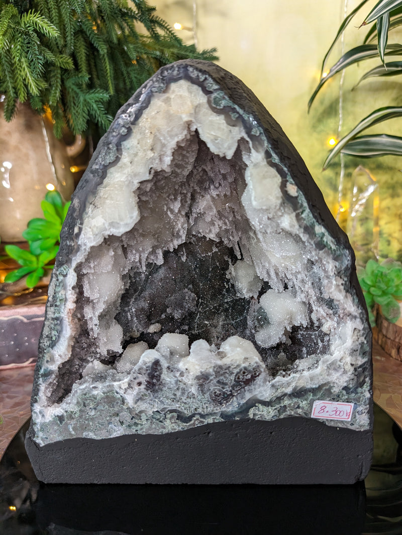 18lb Quartz Over Amethyst, Chlorite & Calcite Stalactites Cathedral Geode