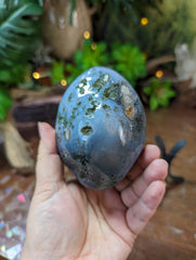 Agate Geode Egg with Sprinkle of Pyrite & Quartz Flower in the Center