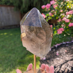 HQ Smoky Quartz Point Filled with Gold Rutile & Elestial Back