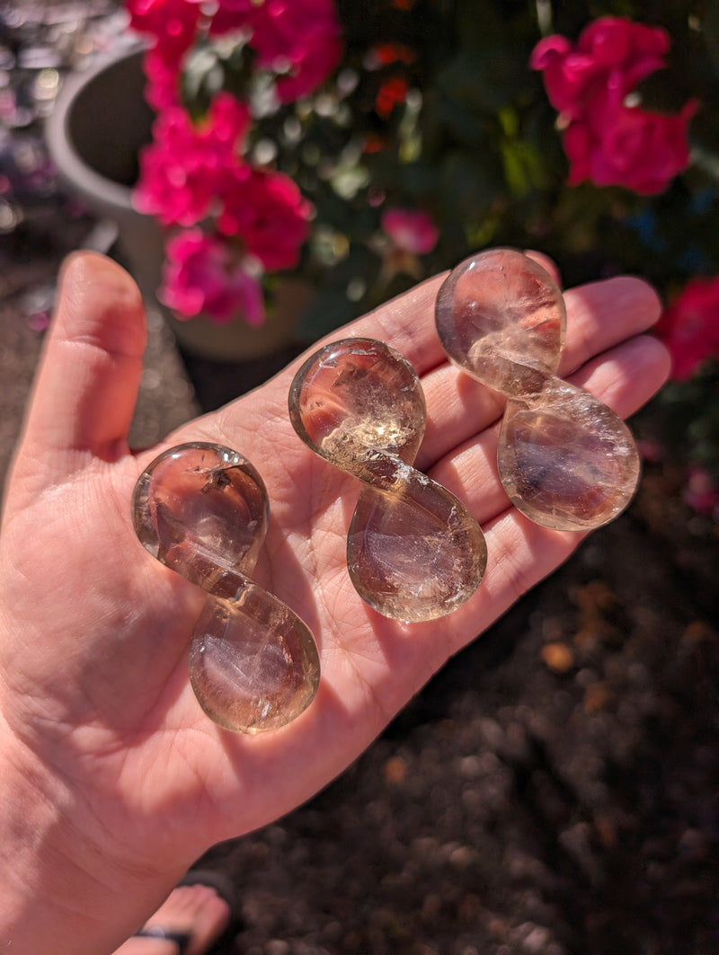 Smoky Quartz Crystal Infinity Symbol Palmstone