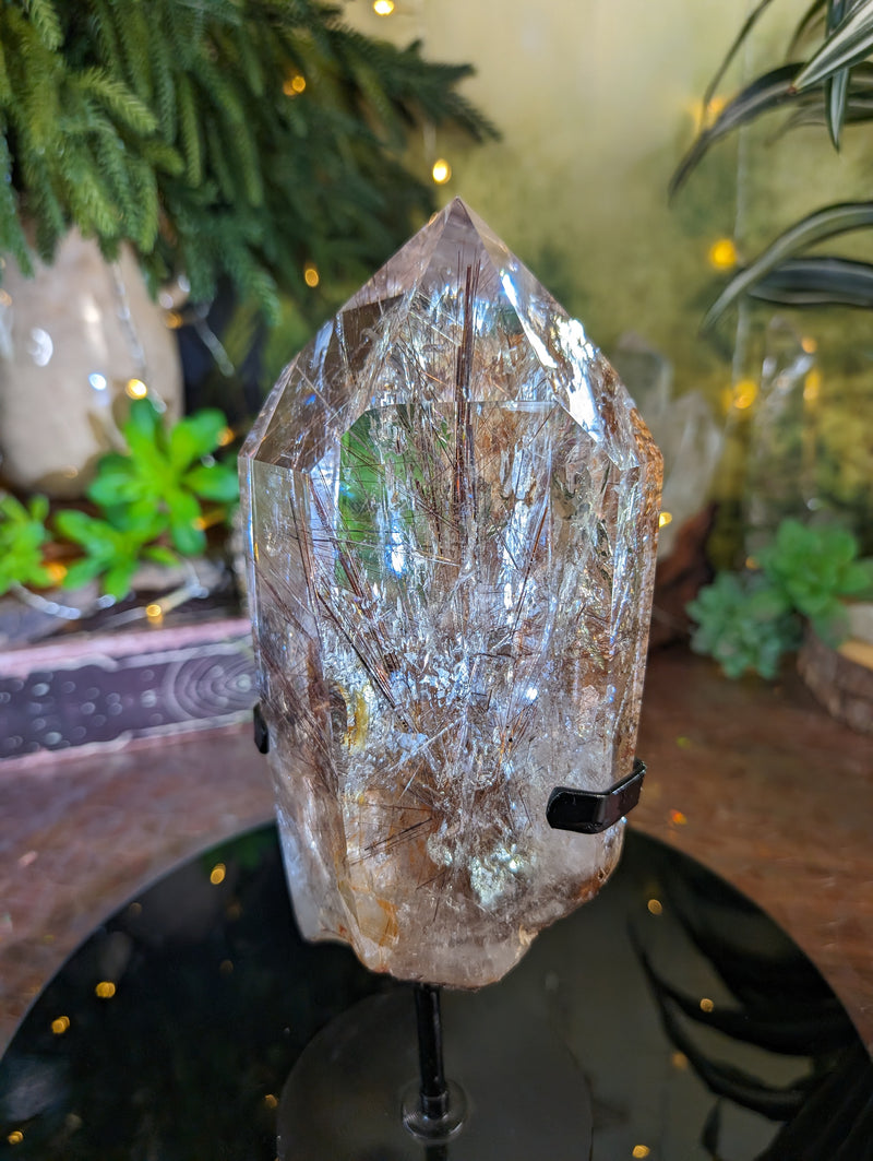 RARE Stunning Red Rutilated Quartz Point Filled with Rainbows