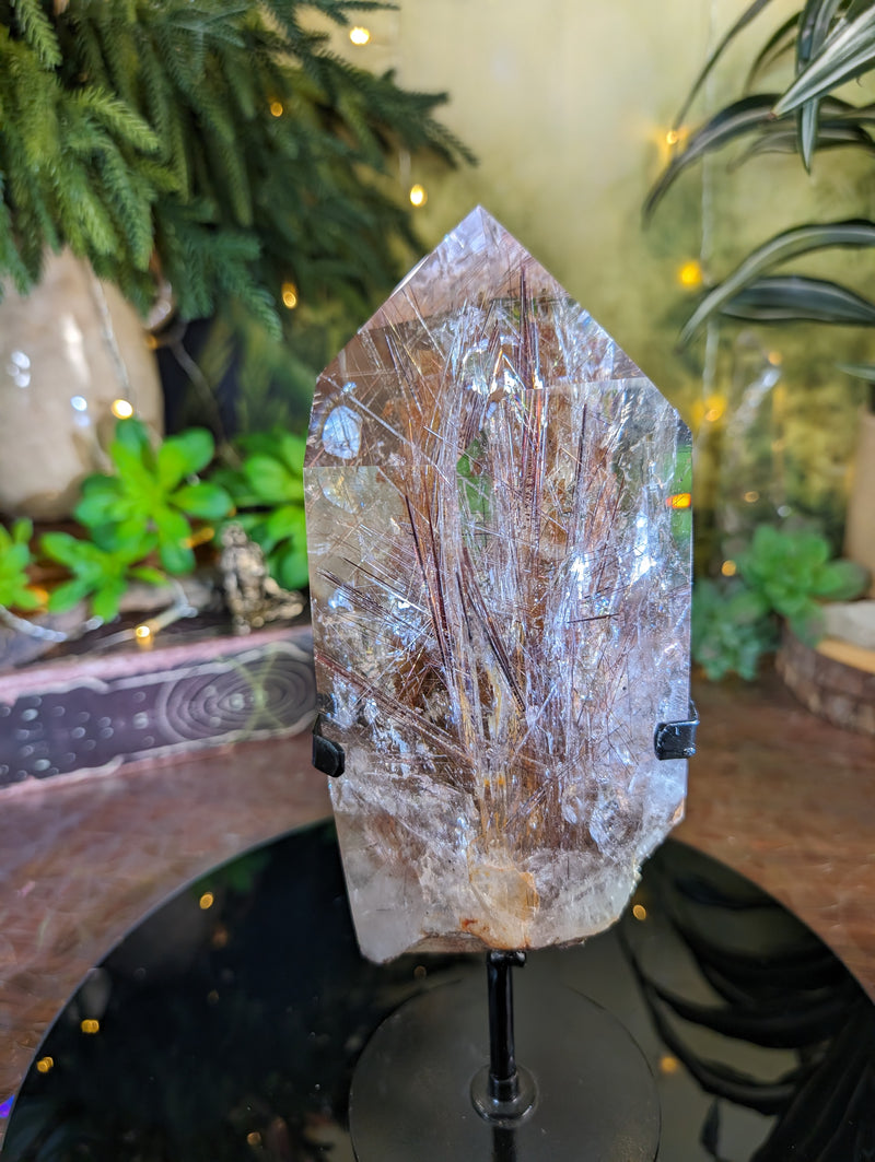 RARE Stunning Red Rutilated Quartz Point Filled with Rainbows