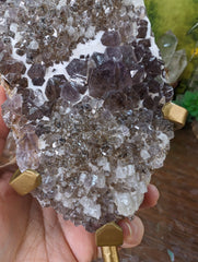 Large & Small Points Smoky Amethyst with Rutile, Snow Chalcedony and Calcite