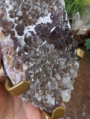 Large & Small Points Smoky Amethyst with Rutile, Snow Chalcedony and Calcite