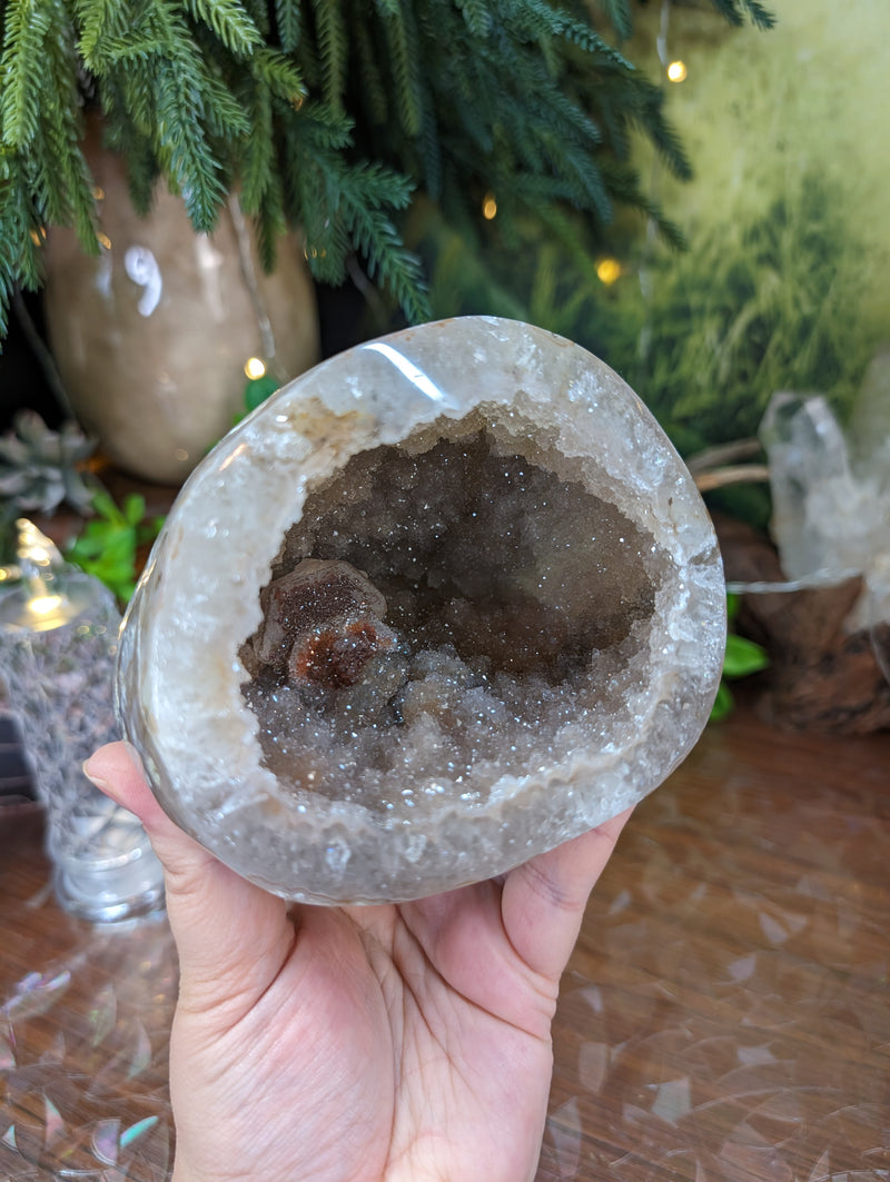 Beige Druzy Geode Cave with Hematite & Goethite Sparkle