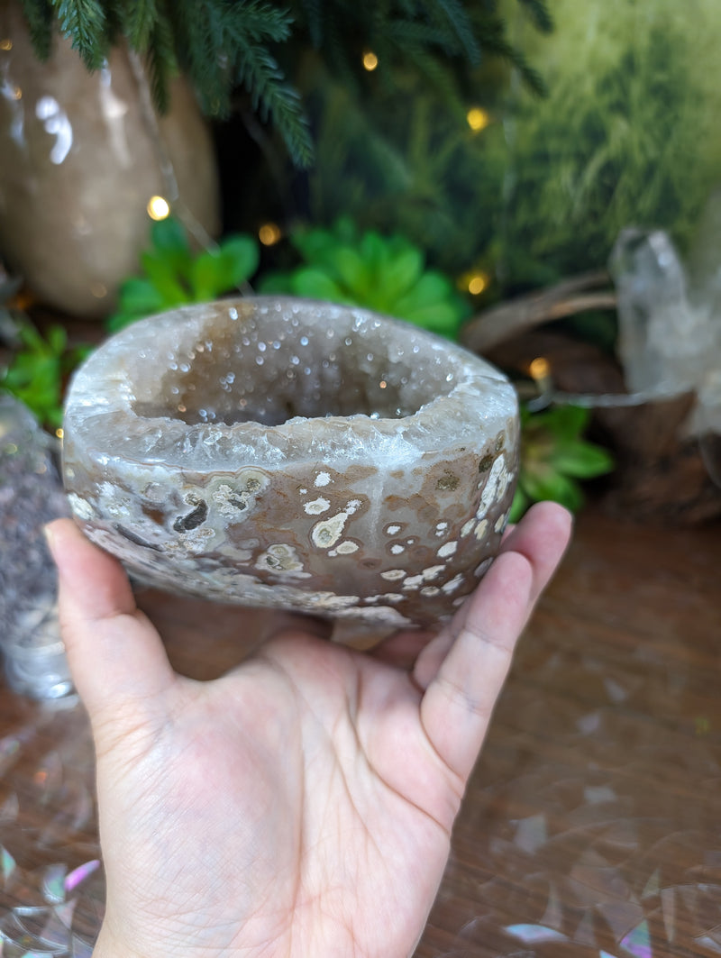 Beige Druzy Geode Cave with Hematite & Goethite Sparkle