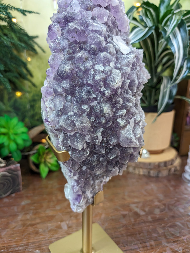 XXL Sugar Amethyst & Calcite Freeform on Custom Stand