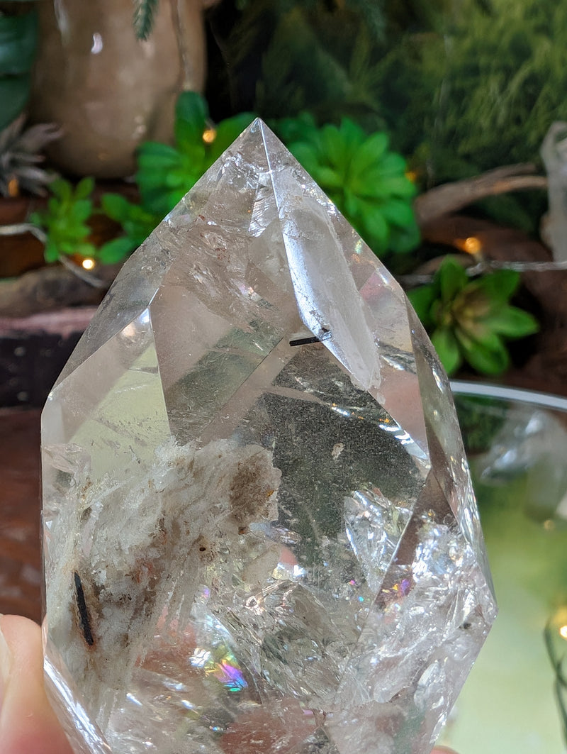 Faceted Clear Quartz Egg with Tourmaline