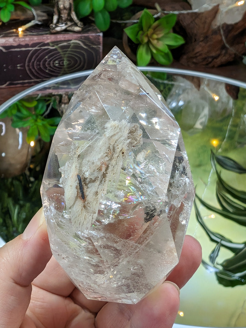 Faceted Clear Quartz Egg with Tourmaline