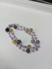 Faceted Amethyst, Pink Amethyst, Citrine & Prasiolite Necklace w/ Faceted Lemurian Quartz Point